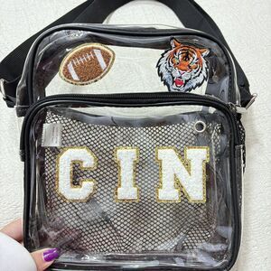 Cincinnati Bengals CIN Crossbody Bag Gold Glitter Patches Tiger SCL Clear Pckts